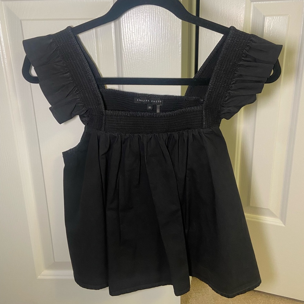 English Factory Black Smocked Top